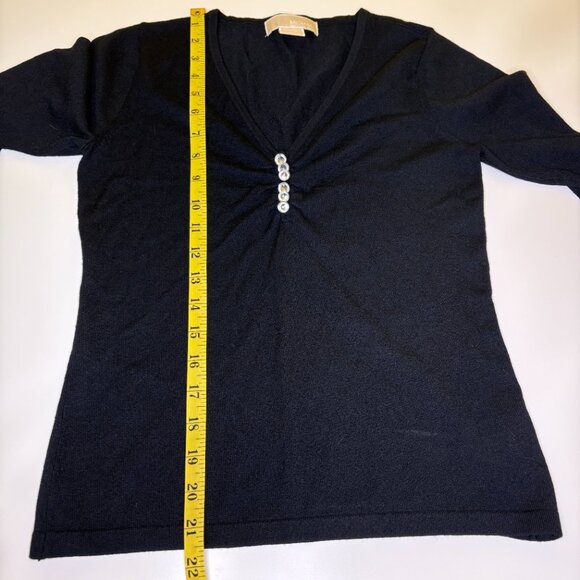 Michael Kors Womens Studded V Neck Pullover Sweater Size Medium Black Bling - Picture 6 of 8